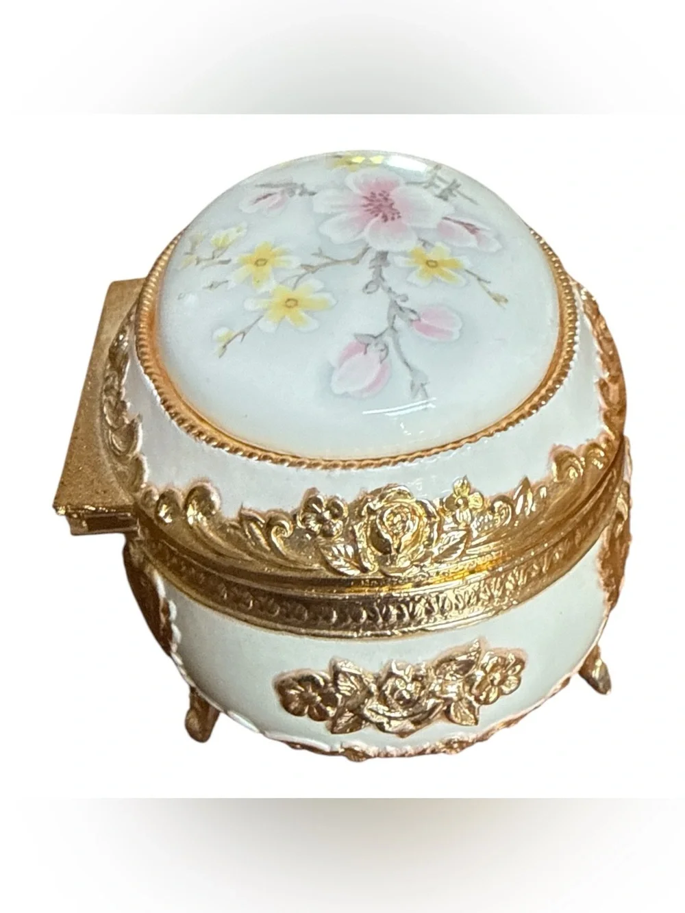 Linden Porcelain Trinket Music Box Vtg Japan‎ Victorian Gold Speak Softly Love